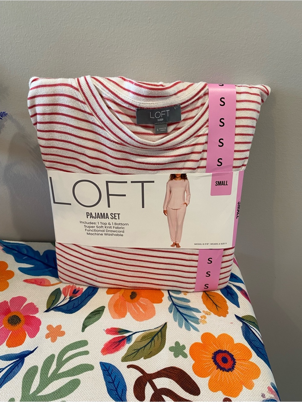 LOFT Pink & White Striped Long Sleeve Pajama Set- Small